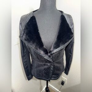 Calvin Klein Black Faux Leather snake print‎  Shearling Jacket- Size Small